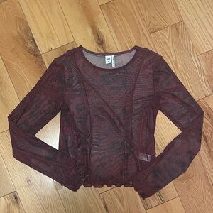 Burgundy Sheer Long Sleeve Top